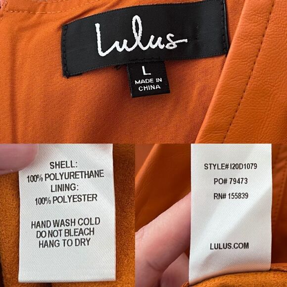 Lulus Play a Tune Size L Rust Orange Vegan Leather Puff Sleeve Mini Party Dress - Picture 9 of 12